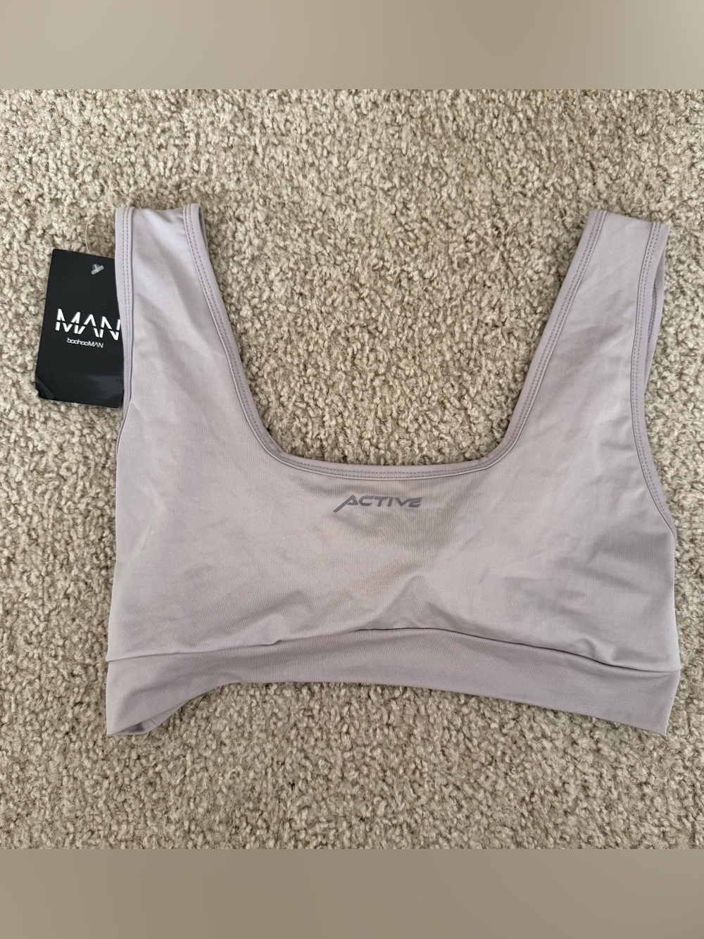 Boohooman Scoop Neck Sports Bralette in Light Taupe Gray brand new yoga pilates